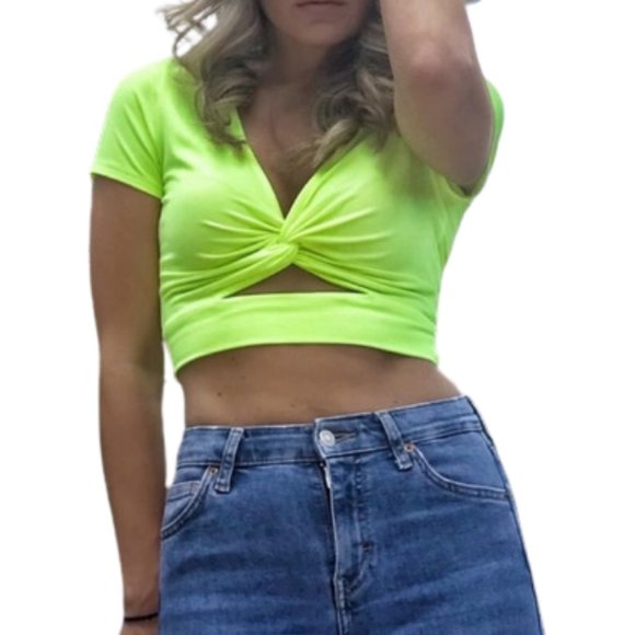 Fashion, Casual, Day to Night, Cut out, bright yellow, short sleeve, summer top - Picture 5 of 10